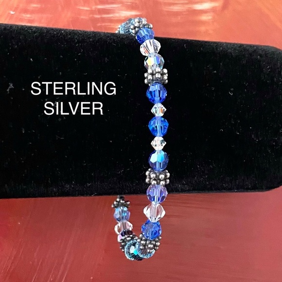 925 STERLING SILVER BEADED CRYSTAL CHARM LINE BRACELET - Picture 1 of 8